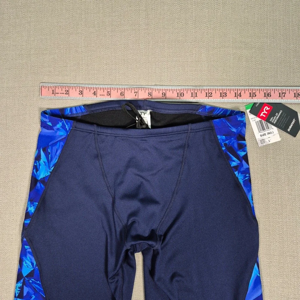 TYR Mens Durafast Jammer Swimsuit Blue Geometric Print Size 36 L New With Tags